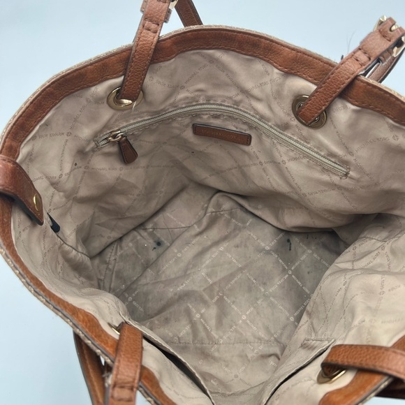 Michael Kors Brown And Tan Monogram Tote Purse - Picture 9 of 10